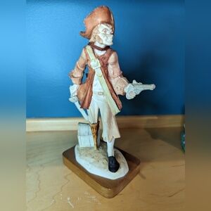Capodimonte style Handcrafted pirate figurine on wood base. From Italy vintage